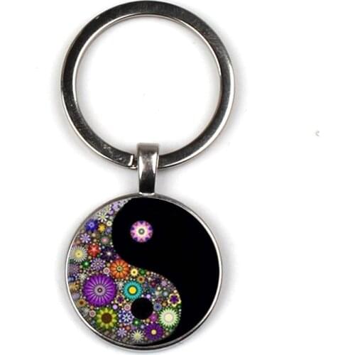 Ying Yang Mandala Glass Dome Cabin keychain Vintage Bronze Lever Fashion Bag Key Chain Womens Girls Gifts
