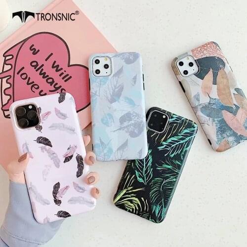 Feather Leaf Phone Case for iPhone 12 11 Pro Max XR Xs Max Soft Luxury Matte Blue Black Summer Case for iPhone 6s 7 8 Plus Cover