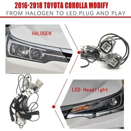 CZMOD Car Headlight Modification Upgrade Special Transfer Wiring Adapter Harness For 16-18 Toyota Corolla From Halogen To LED