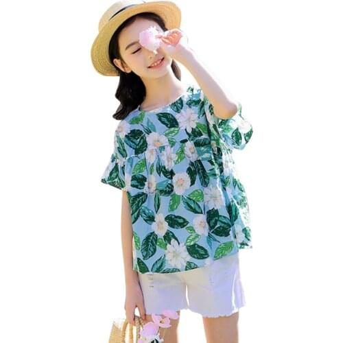 Kids Clothes Girls Floral Tshirt + Short Clothes For Girls Summer Girls Clothing Sets Casual Style Kids Tracksuit 6 8 10 12 14