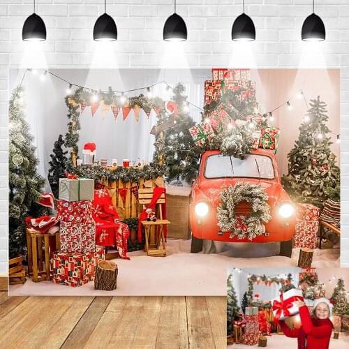 Photography Backdrop Photocall Christmas Party Tree Red Car Winter Decoration Background Photo Studio Christmas Tree Back Drop