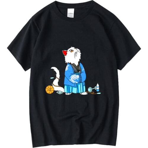 XIN YI Mens High Quality 100% cotton streetwear Funny cat printing T shirt casual loose short sleeve men t-shirt o-neck t-shirt