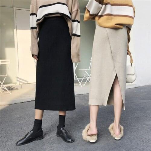 Hot-Selling Fashion New Autumn Winter Split Knit Half-Length Bag Hips Two-Wear Slim Slimming Bottoming Skirt Casual Solid Color
