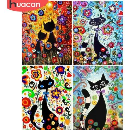 HUACAN DIY Coloring By Number Animals On Canvas Home Decoration Painting By Number Flower Cat Kits For Adults Handpainted
