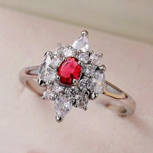 Huitan Personality Red Cubic Zirconia Rings Women Wedding Engagement Party Finger Ring Anniversary Gift Luxury Jewelry Wholesale