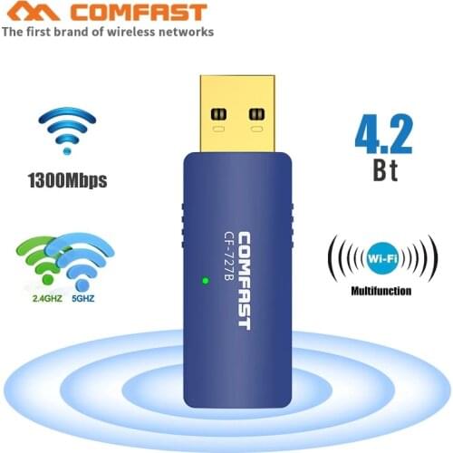 IEEE 802.11ac/b/g/n 1300Mbps 5G/2.4Ghz Dual Band USB Wireless Wifi Adapter Bluetooth 4.2 Wi-fi Network LAN Card PC Wifi Receiver
