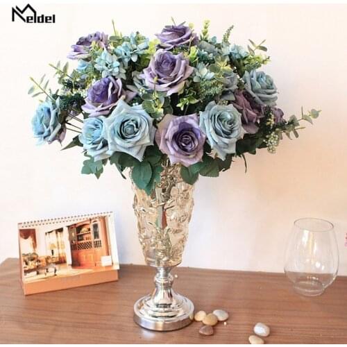 Oil Painting Silk Rose Artificial Flowers Bouquet Simulation Fabric Rose Flowers Wedding Bouquet Home Party Wedding Decor Flores