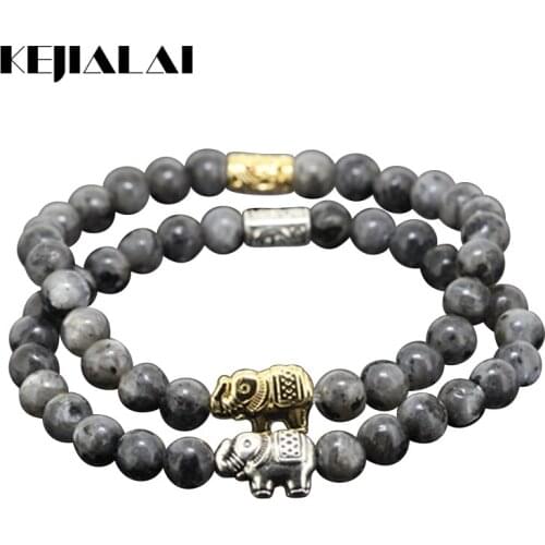 KEJIALAI 1pcs High Quality Beaded Elephant Girl Charm Bracelet Natural 6mm Round Iron Ore Stone Beads Women Bracelet Lucky Gift