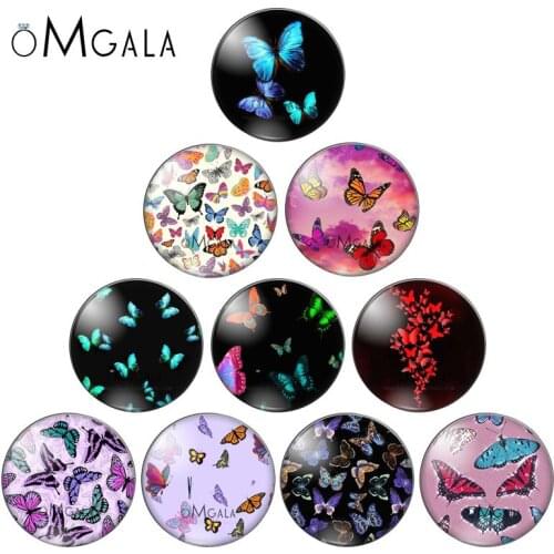 Beauty Butterfly Pattern Background 10pcs 12mm/14mm/16mm/18mm/20mm/25mm Round photo glass cabochon demo flat back Making finding