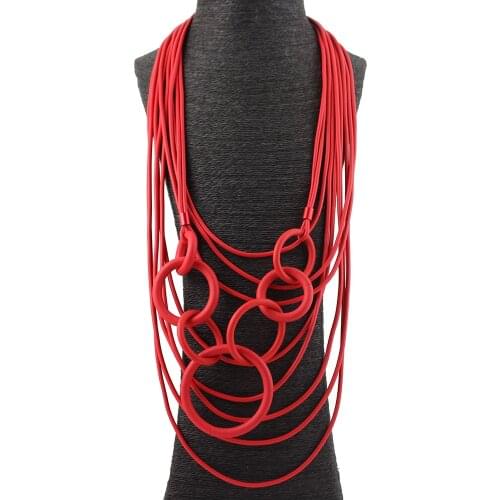 Fashion High quality Multi Necklaces Round Pendant Rubber Leather Circle Long Bib Statement Necklace Handmade Jewellery Gifts