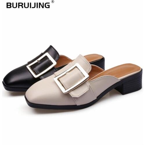 2020 Women Flat Slippers Summer Ladies Leather Slip On Casual Shoes Woman Comfortable Slides Fashion Female Mules Footwear New