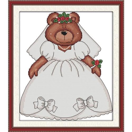 Bear bride cross stitch kit cartoon wedding aida 14ct 11ct count print canvas stitches embroidery DIY handmade needlework
