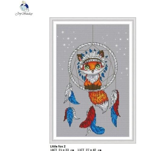 Joy Sunday Little Fox Cross Stitch Aida 14CT 11CT DIY Handwork Animal Style Cross Stitch Kits For Embroidery DIY Handmade Crafts