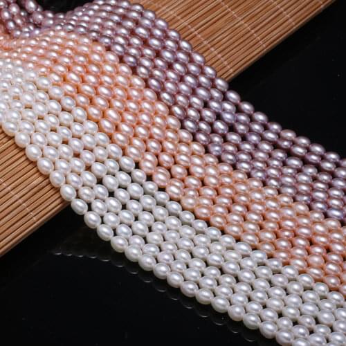 Natural Freshwater Pearls Beads 3 Colors Rice Shape Cultured 100% Natural Pearls for Jewelry Necklace Making DIY Strand 14Inch