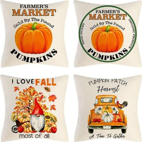 Thanksgiving Cushion Covers Fall Autumn Pumpkin Decorative Throw Pillow Cover Cotton Linen Sofa Home Decor Sofa Throw Pillowcase