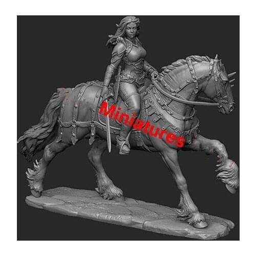 New Unassembled 1/32 54mm ancient warrior with horse with base 54mm Resin Figure Unpainted Model Kit