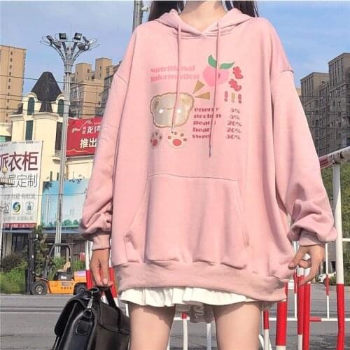 Autumn Womens Clothing Hoodies cute soft cartoon printed Sweatshirts Harajuku Hip Hop Pastel Sweatshirt womens clothing 2020