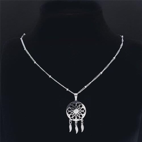 Stainless Steel Dreamcatcher Necklace Women Flower of Life Bohemia Small Pendant Necklace Boho Jewelry collier boheme N8010S05