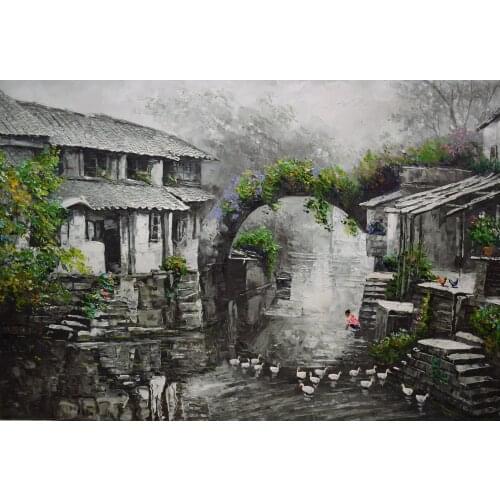 HandPainted Landscape Thick Oil Painting on Canvas Chinese Region of River and Lake Abstract Wall art Picture for Home Decor