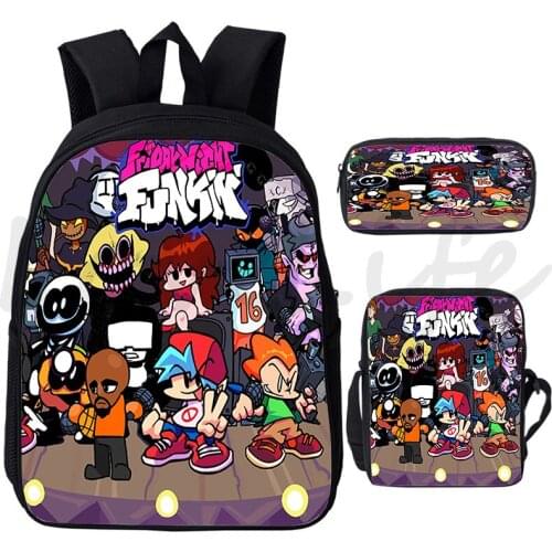 16 Inch Friday Night Funkin Backpack 3 Pcs/Set with Pen Bag Hot Game School Backpack for Boys Girls Zipper Bookbag Anime Mochila