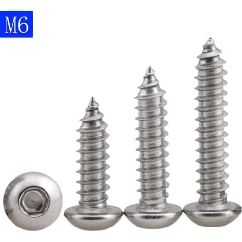 M6 ( 6mm ) 304 Stainless Steel A2 Button Head Socket Cap Self Tapping Screws Hex Drive