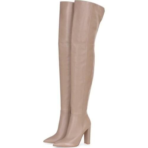 Thigh High Boots Women New Fashion Winter Boots Apricot Over Knee Boots Women Shoes Sexy High Heels Boots Warm Fur Black Boots