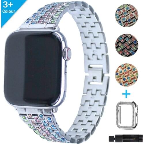 Luxury Colored Diamonds Replacement Strap+case for Apple Watch Series 3 4 5 6 SE 44mm 40mm Band for IWatch 42mm 38mm Bracelet