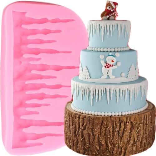 Icicle Cake Border Silicone Mold DIY Christmas Cupcake Topper Fondant Cake Decorating Tools Candy Clay Chocolate Gumpaste Moulds