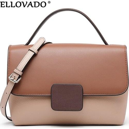 Ellovado Cowhide Ladies Single Shouder Bag Genuine Leather Women Bag Fashion Crossbody Bag Girls Simple Messenger Bags