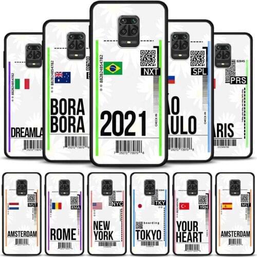 Phone Case for Xiaomi Redmi Note 10 Pro Max India 5G K40 Plus 9 9s 8T 8 Pro 7 8A 9A 9C 9T 9i 9 Black Cover tickets Label Country