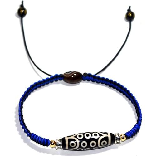 Tibet 21eyes DZI Jewelry Special Black and Blue Braided Line Hand-knitted Diamond Knot Womens adjustable Bracelet Free Shipping