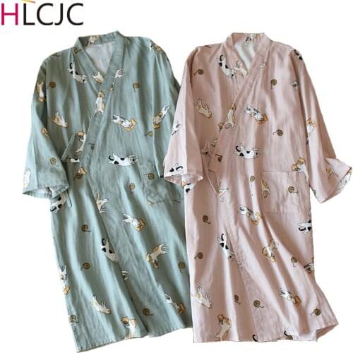 Summer Thin 100% Cotton Gauze Nightgown Lovers Robes Men and Womens Kimono Bathrobe Long Sleeping Skirt Home Clothing Sleepwear