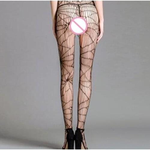 Creative Spider Stocking Women Sexy Sleepwear Bodysuits Open Crotch Bodystockings Underwear Lace Halter Catsuit Cosplay Lingerie