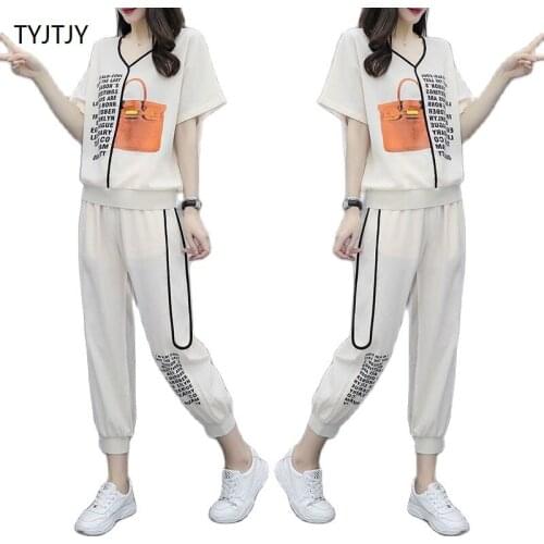 TYJTJY Women Two Piece Set Womens 2021 Summer New loose wide leg pants Fashion casual two piece suit Large size S-4XL
