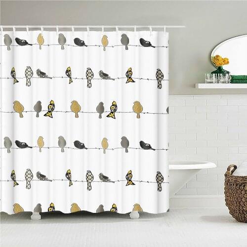 Small Fresh Birds Waterproof Fabric Shower Curtain Modern Simplicity Flower Bath Bathroom Curtains with Hooks Home Decor, 9 Size