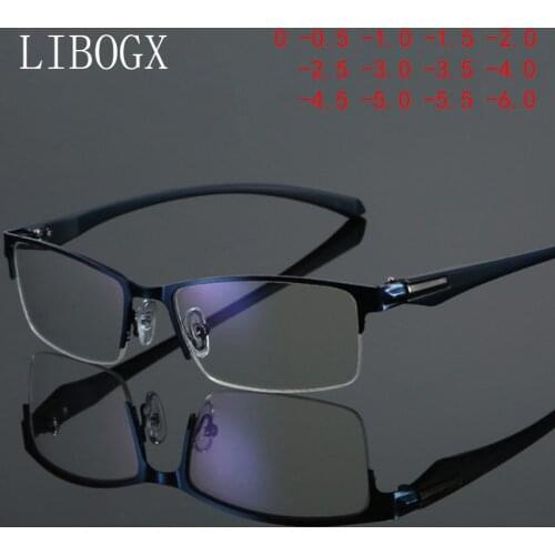 High Grade Business Mens Anti-blue Light Myopia Glasses Metal Half Frame Womens Anti-Radiation Glasses Dioptric Glasses