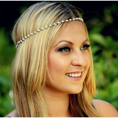 Womens Beads Pearl Headbands New Hot Girls Lovely Elastic Hair Bands Link Hair Jewelry Accessories #JH042