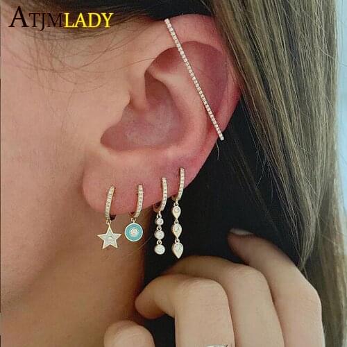 925 Sterling Silver Elegant Teardrop Drip Bling Zircon CZ 3 Colors Hoop Earring For Women Wedding Fashion Dainty Earrings 2020