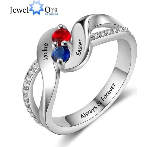 Genuine 925 Sterling Silver Personalized 2 Names Rings for Women DIY Birthstone Promise Ring Wedding Jewelry (JewelOra RI103848)