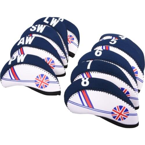 10Pcs/set Golf Club Iron Head Cover Neoprene National Flag Headcover Waterproof Golf Club Head