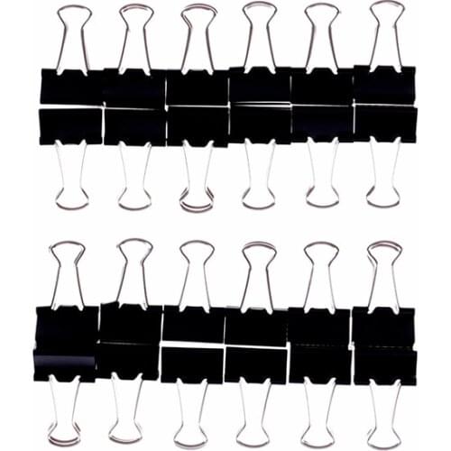 12pcs Paper Clip 15mm Foldback Metal Binder Clips Black Grip Clamps Office School Stationery Paper Document Clips