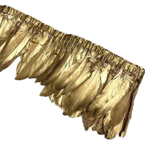 2Meters Gold Silver Dipped Goose Feathers for Decoration on Tape Trims Fringe Ribbon Goose Feather Trim Fringe for Dress Skirt