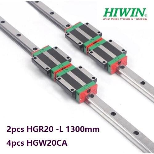 2pcs origial Hiwin rail HGR20 -L 1300mm linear guide + 4pcs HGW20CA HGW20CC flange carriage blocks for cnc router