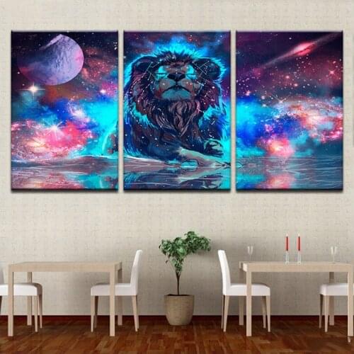 3Pieces Color Abstract Lion embroidery diamond mosaic 5d diy diamond painting full square round cross stitch home decorZP-1672