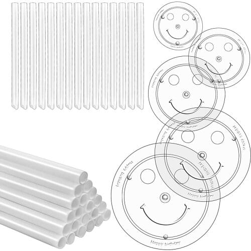 5 Tier Cake Separator Plates Stand Holder 35Pcs Cake Sticks Support Dowel Rods Clear Tie Stacking Dowels Pillar For 3,4,6,7,10"