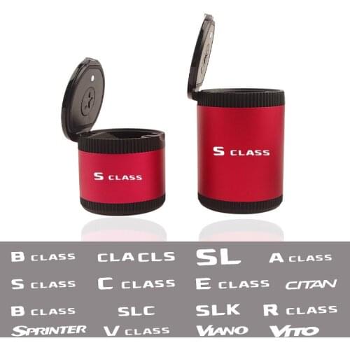 Car Ashtray LED Lights Alloy Ash Tray Aluminum Cup For Mercedes-Benz A B C E R V S Class CLA CLS SLC CITAN SPRINTER car Sticker