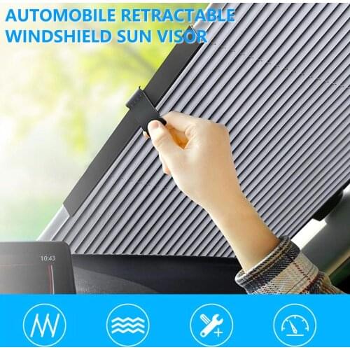 Retractable Folding Car Sunshade Sun Visor Protector 46/65/70/cm Front Windshield Visor Curtain For Fron UV-protective Curtains