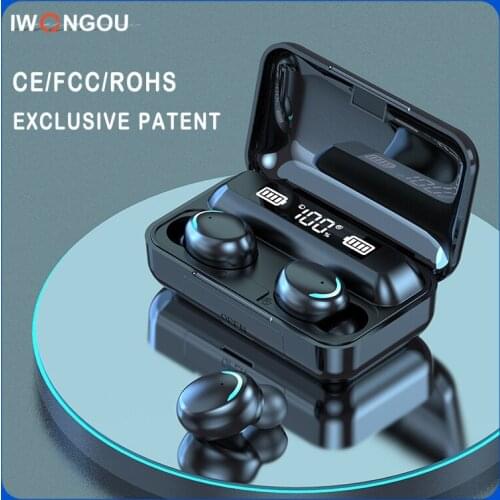 IWONGOU 5.0 Bluetooth Earphone TWS Wireless 2000mAh HD Clear Stereo Digital Power Display Headphones Waterproof Sport Gaming Hea