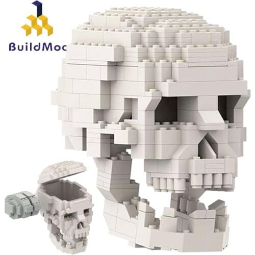 Buildmoc Creator Expert Sculptures Human Skull with Brain Rebrickable Ideas Building Blocks Education Toys For Children Gifts