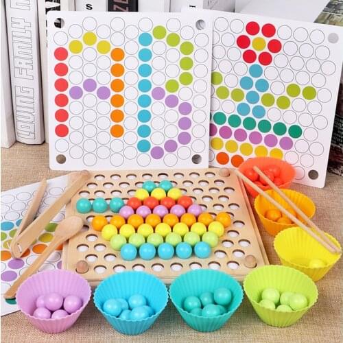 Kids Montessori Wooden Toys Colorful Beads Board Game Clip Beads Hand Feet Finders Training Game Color Cognition Toys Boys Girls